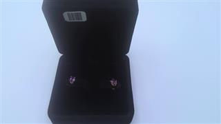 Amethyst Gold-Stone Earrings 14K Yellow Gold 0.82g